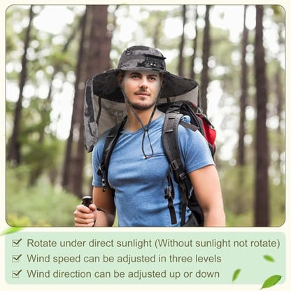 Maiteenly 2 Pcs Solar Fan Hat for Men with Neck Flap Bucket Fan Buit in Hats for Hiking Fishing Outdoor USB and Solar Powered - color: Dark Gray,black