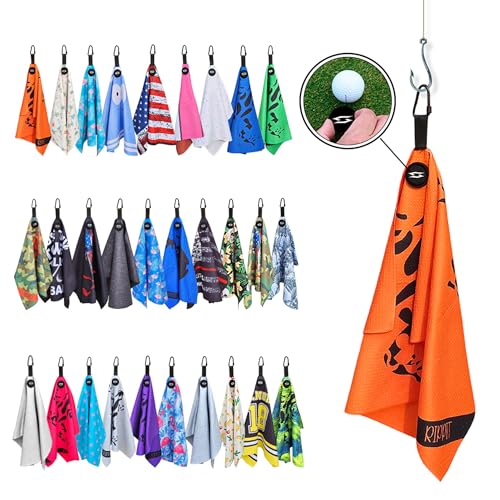 Rippit Magnetic Waffle Golf Towel – Large 16"x24" Microfiber Golf Club Ball Magnet Clip to Hang on Bag Cart Strong Premium Strength Ultra Absorbent Gear Men Gift (Rippit Orange) - color: Rippit Orange