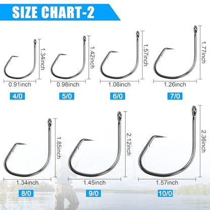 Fishing Circle Hooks Saltwater, 120pcs Catfish Hooks Offset Circle Octopus Fishing Hooks High Carbon Steel Black Nickel 2X Strong Barbed Fishhooks for Bass Trout Catfish Freshwater Size 6#-10/0 - size: 4#-120pcs