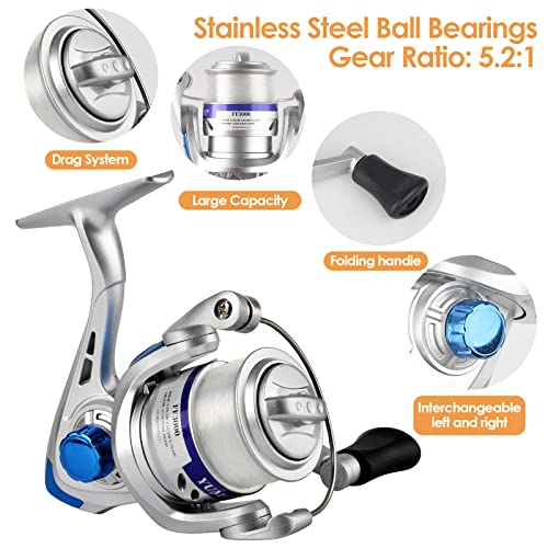 Telescopic Fishing Rod Reel Combo 2PCS 6.89FT Collapsible Fishing Pole Spinning Reel Lures Accessories with Fishing Bag Portable Fishing Rod Kit for Saltwater Freshwater Travel Fishermen Gift - color: Blue
