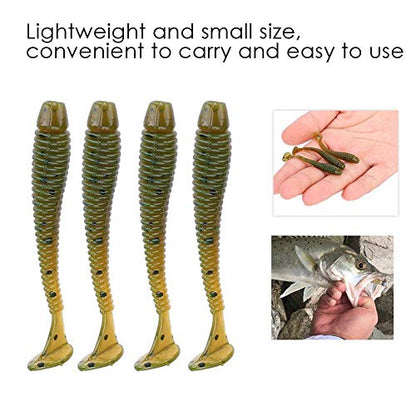 Tbest 50 Pcs 5cm Soft Fishing Lures, Plastic Fishing Bait T-Tail Grub Worm Baits Fish Tackle Accessory 9 Colors - color: Black