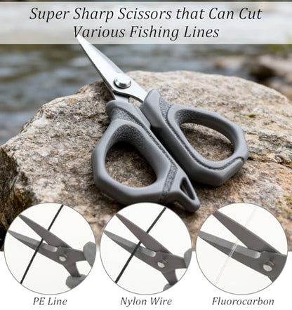 Fishing Scissors for Braided Line, 4" Retractable Braided Fishing Line Cutter Non-Slip Grip Braid Scissors with 27" Retractable Reel Carabiner Design for Easy Carrying Ideal for Saltwater & Freshwater