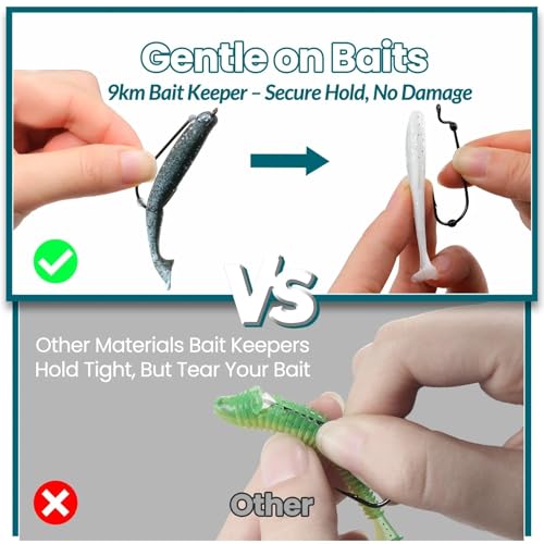 9KM DWLIFE Bait Stoppers Fishing Bait Pegs Stoppers 300PCS– Silicone Soft Plastic Bait Keeper Pegs for Texas Rig, Carolina Rig & Bass Fishing, Bait Stopper Retainer for Worm Hooks, Jigs, Chatterbaits - color: Black