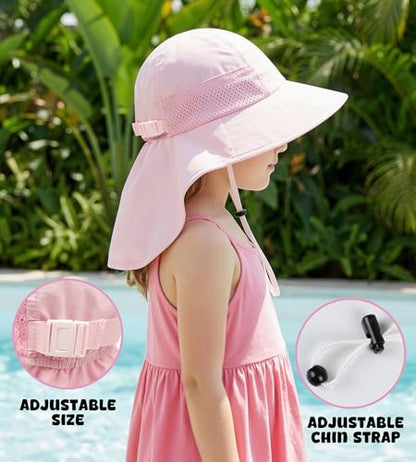 Toddler Baby Sun Hat Kids Summer Beach Essentials Adjustable Beach Hats with Bucket Wide Brim for Boys Girls Age 0-14 Years - color: 2 Pack - Pink+white, size: 6-24 Months