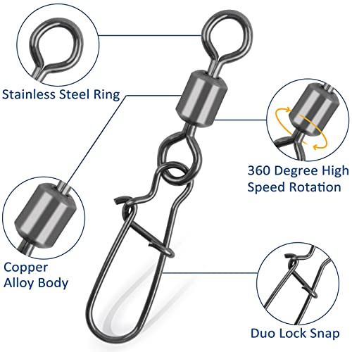 Fishing Swivels Snap, Rolling Barrel Swivels Fishing Tackle, Stainless Steel Safty Duo Lock Snaps Leader Line Lure Connector Freshwater Saltwater - size: 8#(26lb)-50pcs