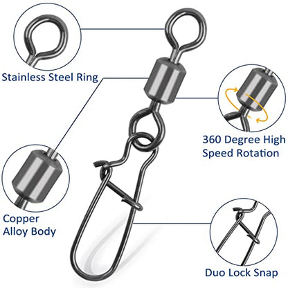 Fishing Swivels Snap, Rolling Barrel Swivels Fishing Tackle, Stainless Steel Safty Duo Lock Snaps Leader Line Lure Connector Freshwater Saltwater - size: 1/0(88lb)-50pcs