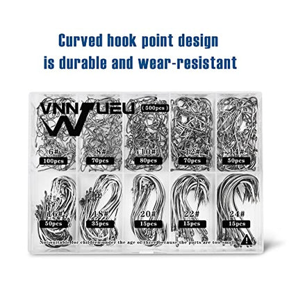 Carbon Steel Fishing Hooks 500Pcs/90Pcs, Circle Hooks Assortment for Saltwater Freshwater Ice Fishing, Salt Water Fish Hooks for Catfish Trout Bass Octopus Multi Size