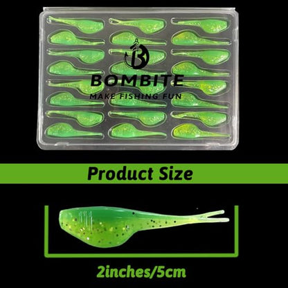 Split-Tail Crappie Lures - 24pcs Soft Plastic Lures for Bluegill, Panfish, Trout, Bass - color: Bright Green