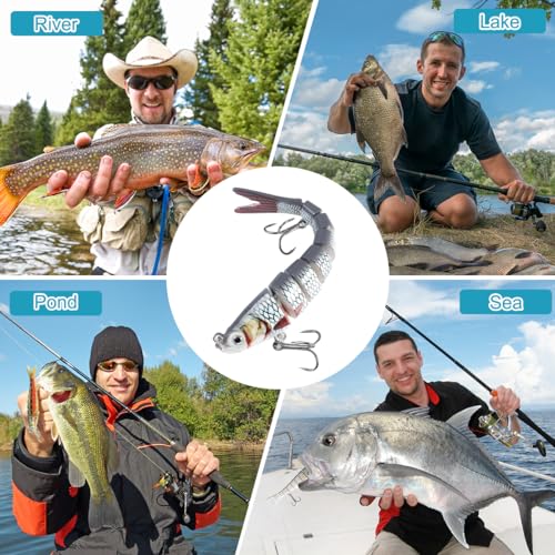 RYACO Fishing Lures for Bass Trout, Multi Jointed Segmented Fishing Bait for Freshwater and Saltwater, Lifelike Swimbait with Hooks Slow Sinking Crankbaits Fishing Gifts Family Fishing Gear, 5PCS
