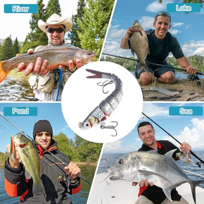 RYACO Fishing Lures for Bass Trout, Multi Jointed Segmented Fishing Bait for Freshwater and Saltwater, Lifelike Swimbait with Hooks Slow Sinking Crankbaits Fishing Gifts Family Fishing Gear, 5PCS