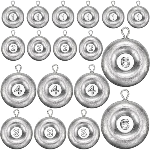 Shimeyao 18 Pieces Disc Sinkers Fishing Weights No Roll Disc Fishing Sinkers Weights for Saltwater Trolling Surf Tackle - size: 1 2 3 4 6oz