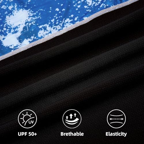 Men's Performance Fishing Shirts,Sun Protection Hoodie Long Sleeve UPF 50+ Hiking Shirt with Mask Cap - color: Blue 2, size: X-Large