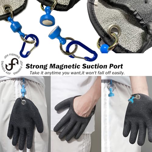 Professional Fishing Gloves,Catch Fish Gloves with Magnet Hooks, Anti-Slip Fishing Gloves Protects Hand (Black) - color: Left Right