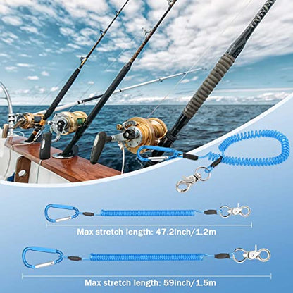 Woanger 6 Pack Fishing Lanyard Steel Wire Coiled Lanyard Tool Lanyards for Hand Tools Kayak Retractable Tool Leash Fishing Rod Safety Lanyards Gear with Alloy Clips for Pliers Boating - color: Red, Green, Blue