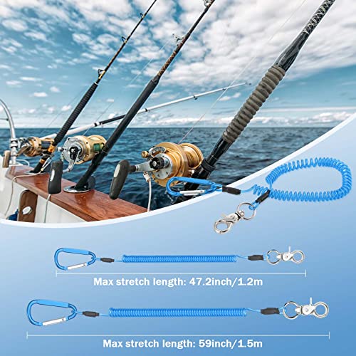Woanger 6 Pack Fishing Lanyard Steel Wire Coiled Lanyard Tool Lanyards for Hand Tools Kayak Retractable Tool Leash Fishing Rod Safety Lanyards Gear with Alloy Clips for Pliers Boating - color: Red, Green, Blue