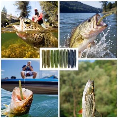 Senko Bait Soft Plastic Lures 5" Senkos 24 Pcs/100pcs for Wacky Rig Freshwater Fishing Green Pumpkin senko with Black Flake Pink Watermelon Double Color - style: 4 Color Mix