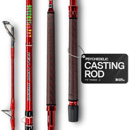 Dark Matter Psychedelic Casting Fishing Rods Medium Heavy Power X - High-Modulus M3 Carbon Nano Baitcaster Rod Saltwater and Freshwater Fishing Rods, 7ft Medium Heavy Baitcasting Rod - color: Red, size: 7'0" Power - Z