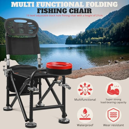 Foldable Fishing Chair with 2 Rod Holders & Iron Frame, Heavy Duty 300lb Portable Adjustable Camping Chair for Bank Fishing Outdoor Adventures Black - color: Red