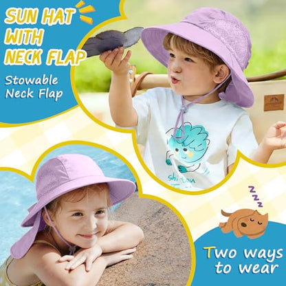 Outdoor Kids Sun Hats with Neck Flap Boys Girls Wide Brim UPF 50+ UV Protection Children Bucket Hat Safari Hat - color: 1pack-purple