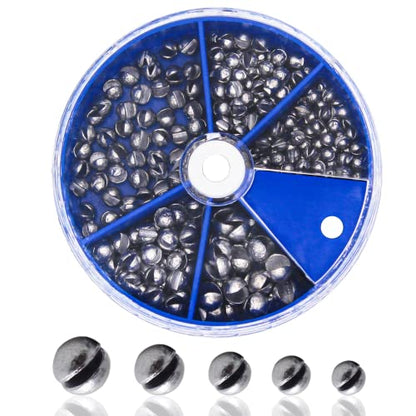 205pcs/117pcs Fishing Weight Sinker 5 Sizes/6 Sizes Lead Weights Round Split Shot Sinker Drop Lead Weights No-Roll Olive Heart Removable Fishing Line Sinkers Kit - color: A-round sinkers 205pcs 5sizes