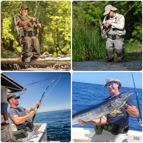 PELLOR Fishing Belt Rod Holder Adjustable Fishing Wading Belt - color: Army Green（with Detachable Bag）