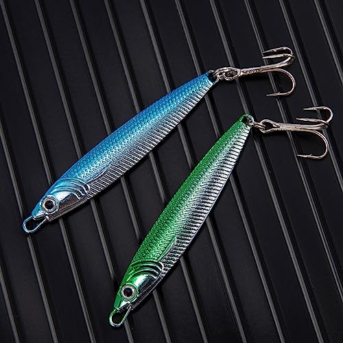 Dr.Fish Fishing Jigs Jigging Spoon Saltwater Fishing Lure Casting Metal Spoon Surf Fishing Mackerel Striper Lures Stinger Bluefish Vertical Diamond Jig - color: Blue, size: 1oz-3 Pieces
