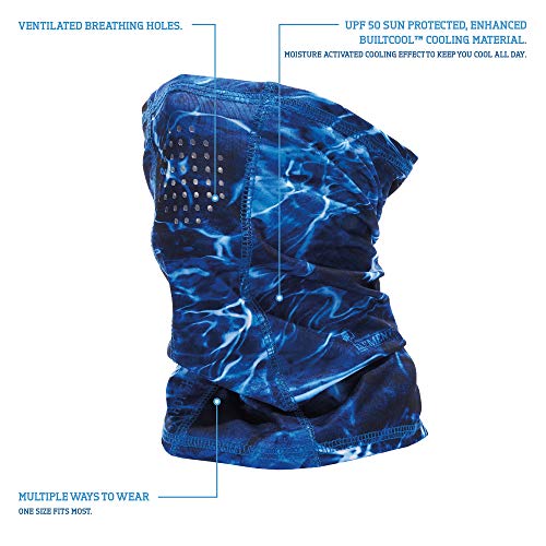 HOT SHOT Cooling Fishing Gaiter - UPF 50 Sun Protection – Breathable Face Mask - color: Mossy Oak Elements Agua - Marlin