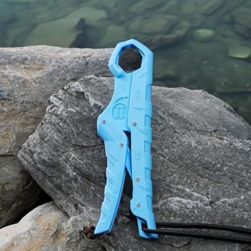 SNAIL TRAIL 7.5'' Floating Fish Gripper, Fishing Grabber | Catfish Mouth Pliers, Caught Bass Holder, Fish Scale Hook Clamp, Saltwater Lip Grip Tool with Lanyard, Gifts for Men - color: Blue