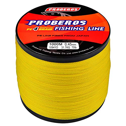 Braided Fishing Line 4 Strands Stronger Multifilament PE Braid Wire for Saltwater 6LB-100LB 110yards 328yards 547yards Super Strong Superline - color: Yellow, size: 328Yds/70LB