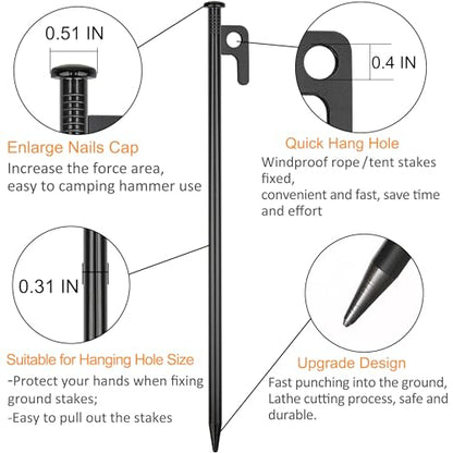 8 Pack Tent Stakes Heavy Duty Metal Tent Pegs for Camping Steel Tent Stakes 8 inch Unbreakable and Inflexible - size: 8 IN