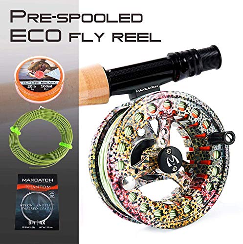 M MAXIMUMCATCH Maxcatch ECO Large Arbor Fly Fishing Reel (3/4wt 5/6wt 7/8wt) and Pre-Loaded Fly Reel with Line Combo - color: Rainbow Trout (With Line Pre-loaded), size: 3/4 weight