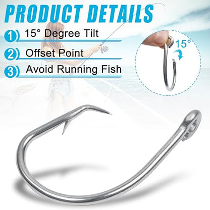 Circle Hooks Saltwater Fishing Hooks 30pcs Offset Wide Gap Live Bait Circle Hook Stainless Steel for Freshwater Fishing Catfish Tuna Bluegill Bass #5/0-#10/0 - style: 7/0-30pcs