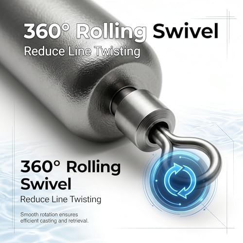 Drop Shot Fishing Weights with Rolling Swivel Streamlined Lead Fishing Sinkers for Freshwater Saltwater Catfish Bass Casting Fishing and Bottom Fishing Rigs - size: 3/8oz-20pcs-pencil1