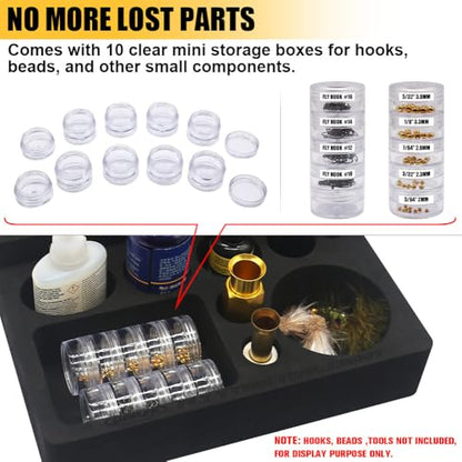 Fly Tying Tool Caddy Organizer-Essential for Fly Tying Stations & Fishing Tool Organizer, Holds 20 Thread Spools with 10 Accessory Boxes