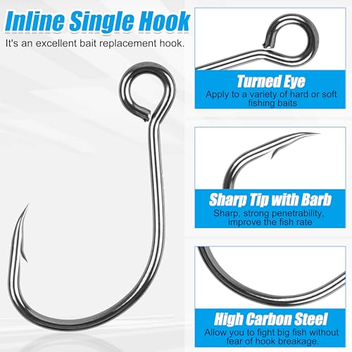 Inline Single Hooks Single Replacement Hooks for Lures Baits Inline Circle Hooks Large Eye with Barbed Fishing Baiting Hooks Saltwater Freshwater - size: 4#-100pcs