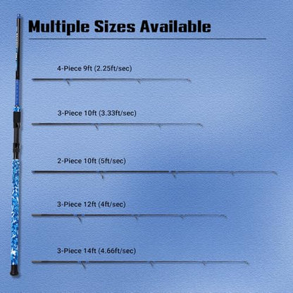 Fiblink Surf Rod,Portable Travel Fishing Rod,Spinning Rod with Blue Camouflage Handle,2Piece/3Piece/4Piece Carbon Fiber Fishing Rod (9ft/10ft/12ft/14ft) - style: 10' - Medium Heavy - 15-30lb - 3pc