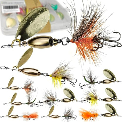 Trout Lures Rooster Bait Tail Fishing Spinnerbaits, Brass Hard Metal Spinner Baits Trout Fishing Lures for Bass Salmon Pike Freshwater Saltwater Lake River - color: B5-10pcs-1/4oz | 3/8oz