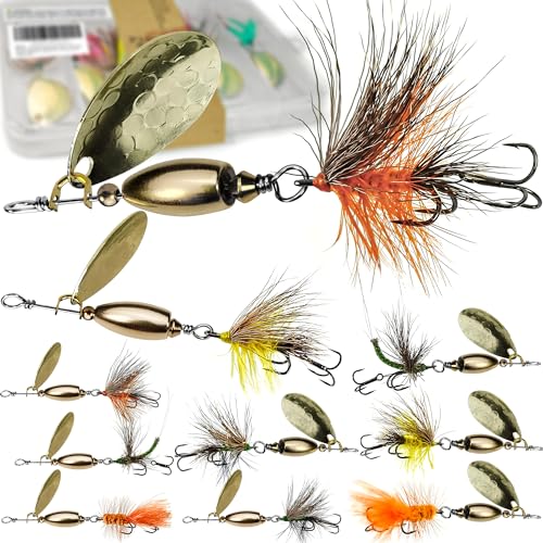 Trout Lures Rooster Bait Tail Fishing Spinnerbaits, Brass Hard Metal Spinner Baits Trout Fishing Lures for Bass Salmon Pike Freshwater Saltwater Lake River - color: B5-10pcs-1/4oz | 3/8oz