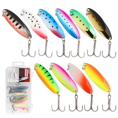 Jigging Spoon Fishing Lures, Slant Cut Metal Spoon with Glow, High Flash, Sharp Treble Hooks, Precision Wobble for Bass, Trout, Pike & Walleye - color: New10PCS, size: 1/4oz