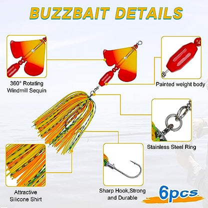 Fishing Buzzbait Lures Bass Spinnerbait Kit Buzz Bait Multicolor Swimbait Metal Jig Lure for Bass Pike Trout Fishing - color: B- 6pcs