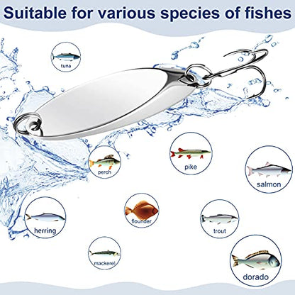 HESTYA Fishing Lures Spoons Saltwater Treble Trout Lures Hard Metal Spinner Baits 5 Sizes Casting Spoon Hooks for Salmon Bass in 1/5 1/4 3/8 1/2 3/4 oz - color: Silver