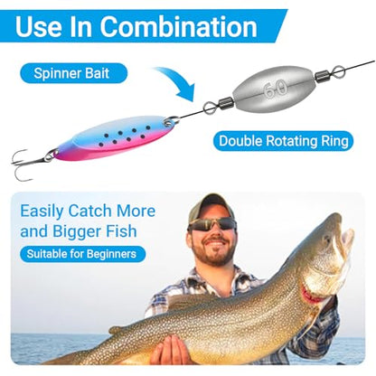 Polsefve Inline Trolling Fishing Weights with Inner Swivels, Oval Drop Casting Sinkers Lead Sinker Tackle for Catfish Bass Saltwater & Freshwater Bottom Fish(10g/15g/20g/30g/40g/60g) - color: 21/8oz-10pcs
