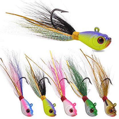 Bucktail Jigs Saltwater Fishing Lures Bucktail Fishing Jigs Surf Fishing Lure Swimbait Jig Heads Hook for Bass Walleye Flounder Striper 1/4oz 1/2oz 1oz 1.5oz 2oz - size: 1.5oz-5pcs