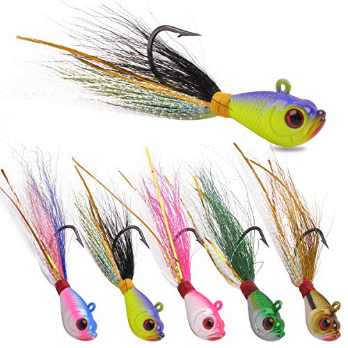 Bucktail Jigs Saltwater Fishing Lures Bucktail Fishing Jigs Surf Fishing Lure Swimbait Jig Heads Hook for Bass Walleye Flounder Striper 1/4oz 1/2oz 1oz 1.5oz 2oz - size: 1oz-5pcs