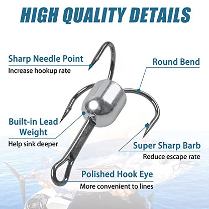Snagging Hooks Snagging Weighted Treble Hooks 5pcs Large Weighted Fishing Hooks for Baitfish Tuna Swordfish Trout Salmon Fishing 4 Sizes 1oz 1.25oz 1.5oz 2.5oz - size: 5/0-1oz-5pcs