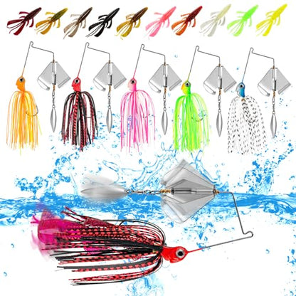 Premium Bass Fishing Buzzbait Kit - 3-in-1 Spinner Baits, Multicolor Topwater Swimbaits & Hard Metal Lures for Bass, Pike & Trout + 10pc Swamp Monster Rage Bug Baits (Small) - color: C