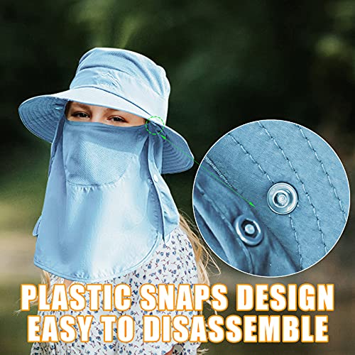 Fishing Hat for Men & Women, Outdoor UV Sun Protection Wide Brim Hat with Face Cover & Neck Flap - color: Light Blue