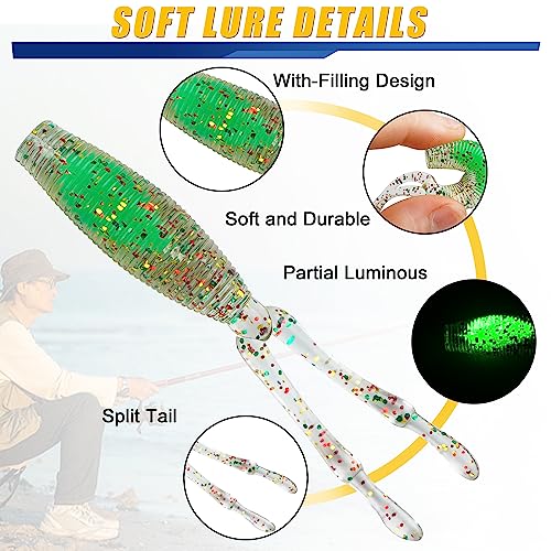 Crappie Lures Jigs Kit, 48/55pcs Crappie Baits Crappie Jig Head Hooks Soft Plastic Fishing Lures Split Paddle Tail Swim Bait for Crappie Fishing Panfish Bluegill Lures - color: 55pcs Crappie Jig Lures Kit