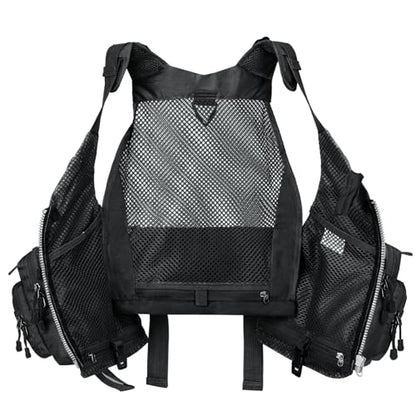 Gonex Fly Fishing Vest for Men Women, Comfortable Adjustable Fishing Vest with Multi-Pockets Reflective Stripes - color: Black