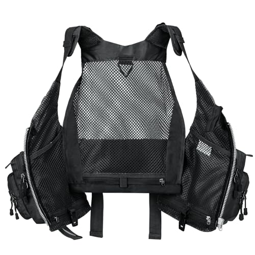 Gonex Fly Fishing Vest for Men Women, Comfortable Adjustable Fishing Vest with Multi-Pockets Reflective Stripes - color: Black